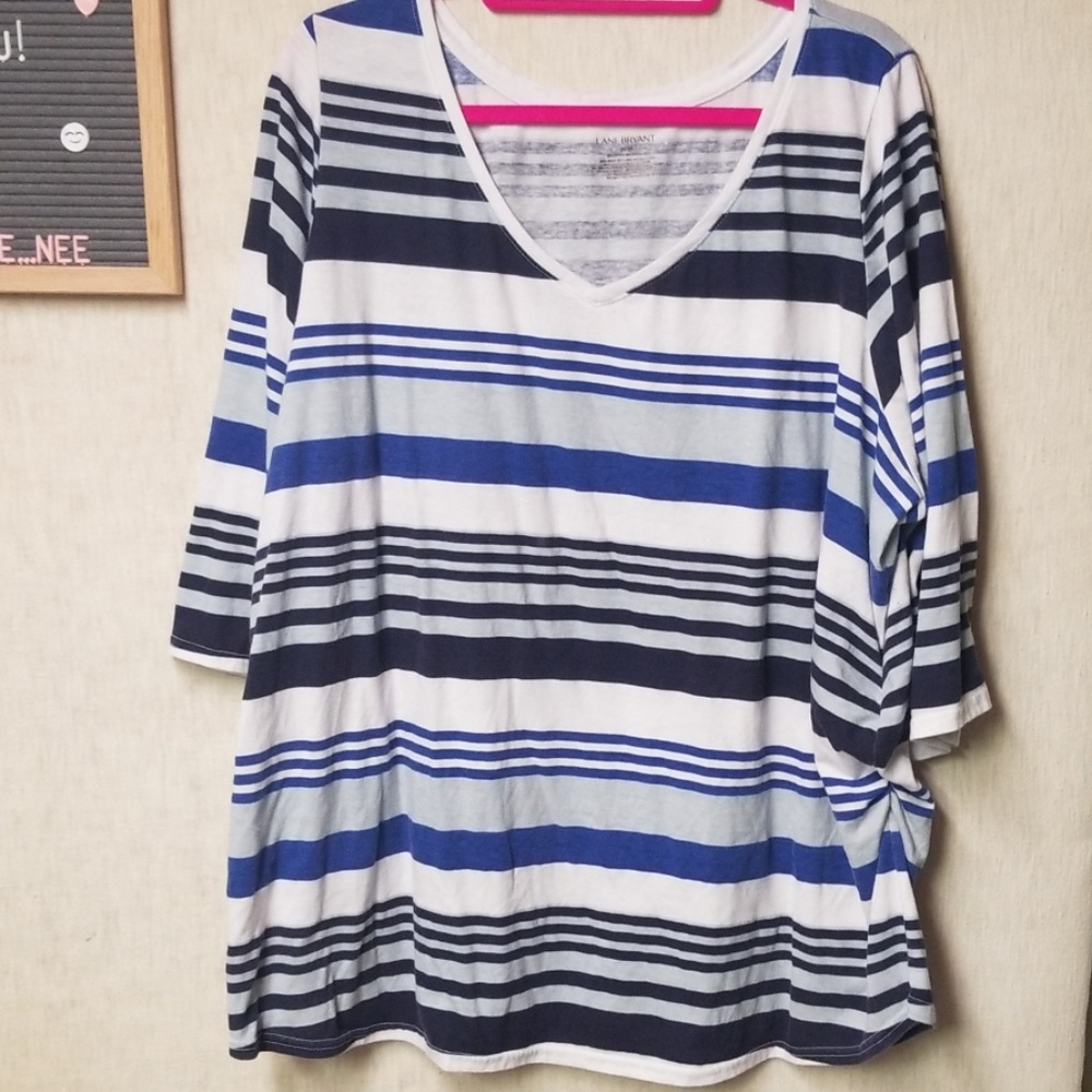 Lane Bryant Blue Striped 3/4 Length Tee